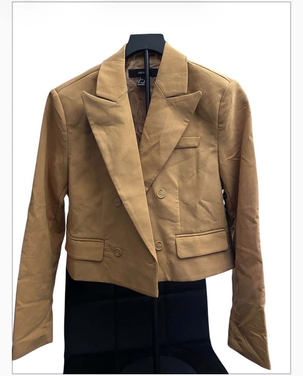Forever 21 Double-Breasted Cropped Blazer Tan